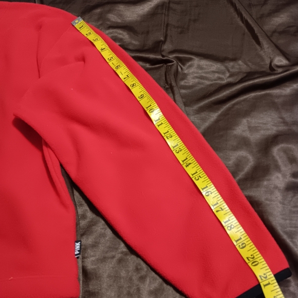 Victoria Secret Pink Polar Fleece Cropped Red SzL Sweatshirt  Half Zip Long Slee - Picture 10 of 12
